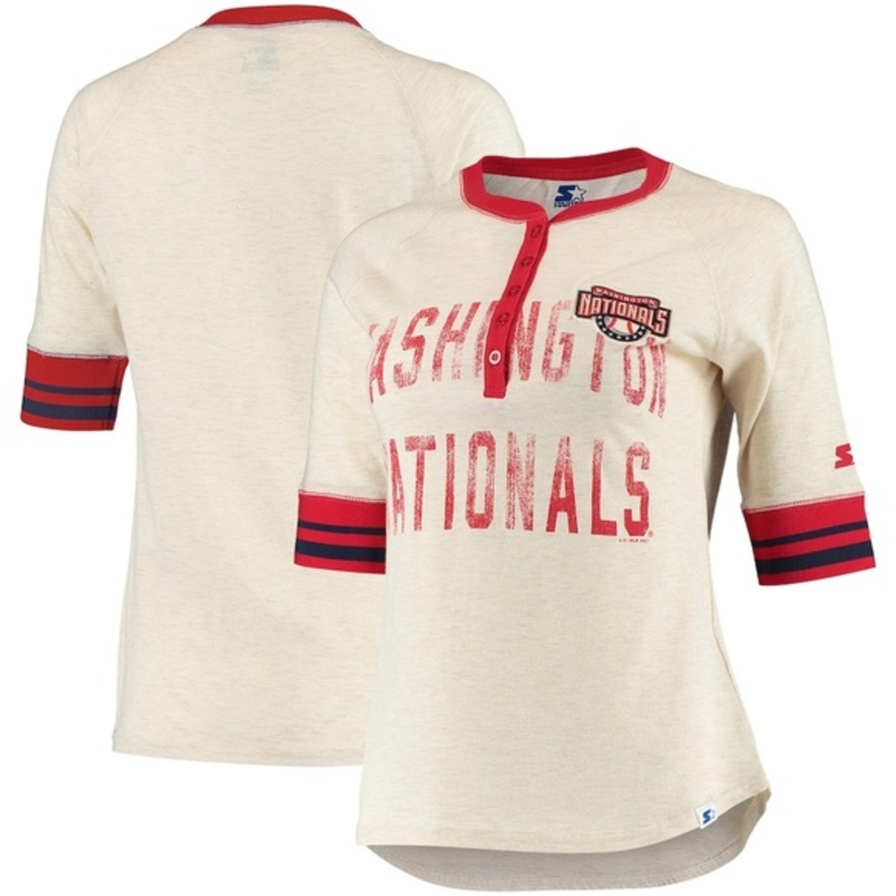 Women's Washington‎ Nationals Starter Logo Henley Half-Sleeve T-Shirt Size Large